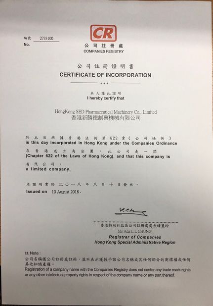 China Hangzhou SED Pharmaceutical Machinery Co.,Ltd. certificaciones